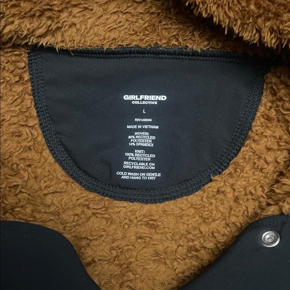 NWT GIRLFRIEND COLLECTIVE- Fleece Cropped Anorak Brown black Large - Picture 8 of 9